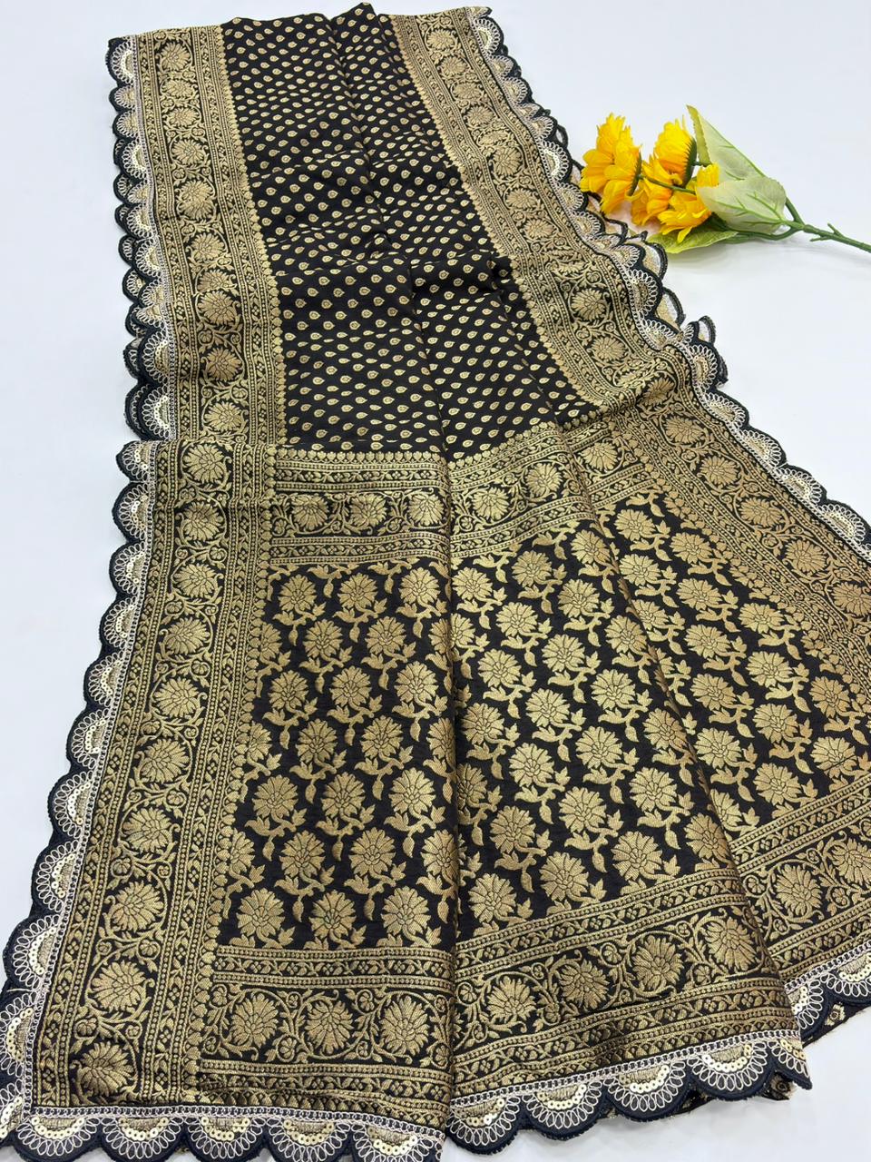 Black Bunch Crepe Khaddi Silk Saree