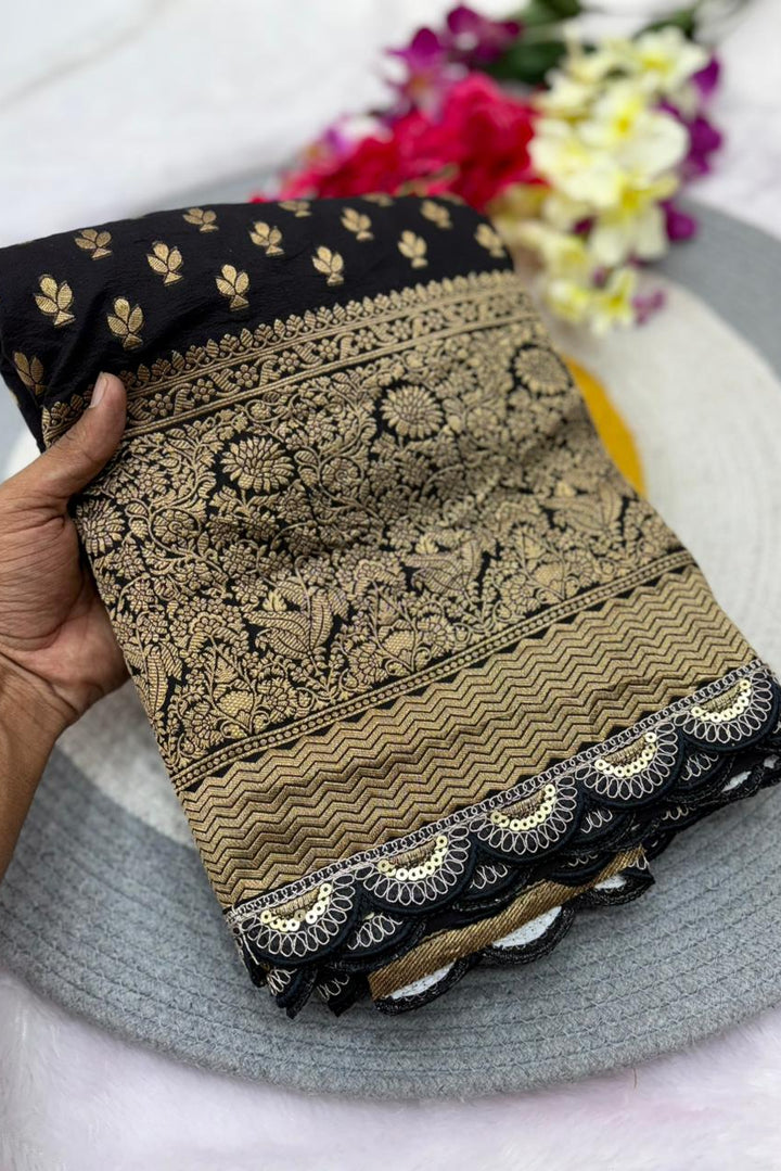 Black Bunch Crepe Khaddi Silk Saree