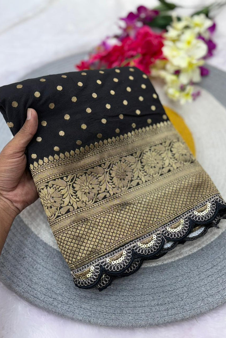 Black Bunch Crepe Khaddi Silk Saree