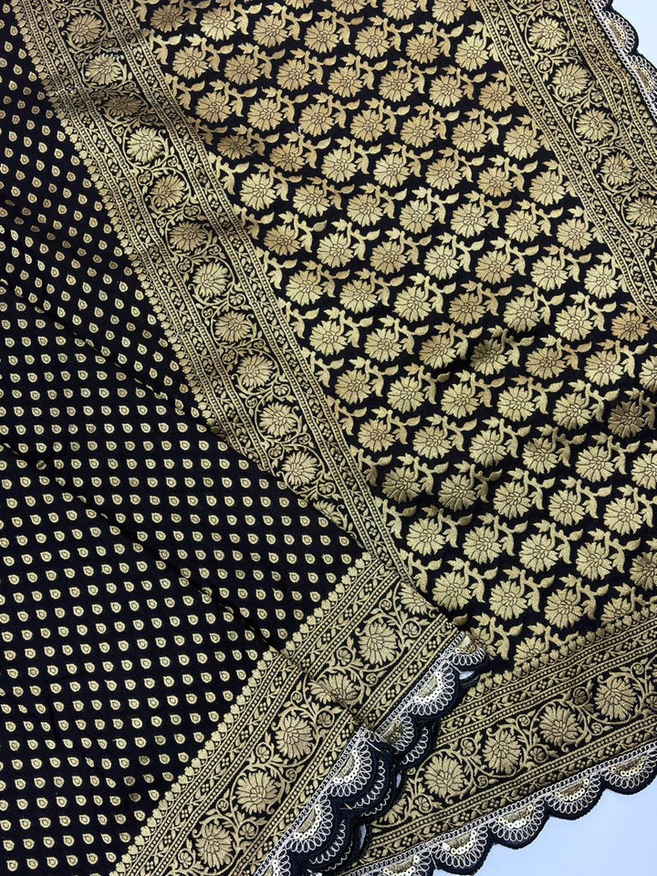 Black Bunch Crepe Khaddi Silk Saree