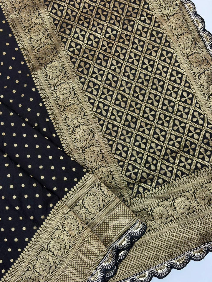 Black Bunch Crepe Khaddi Silk Saree