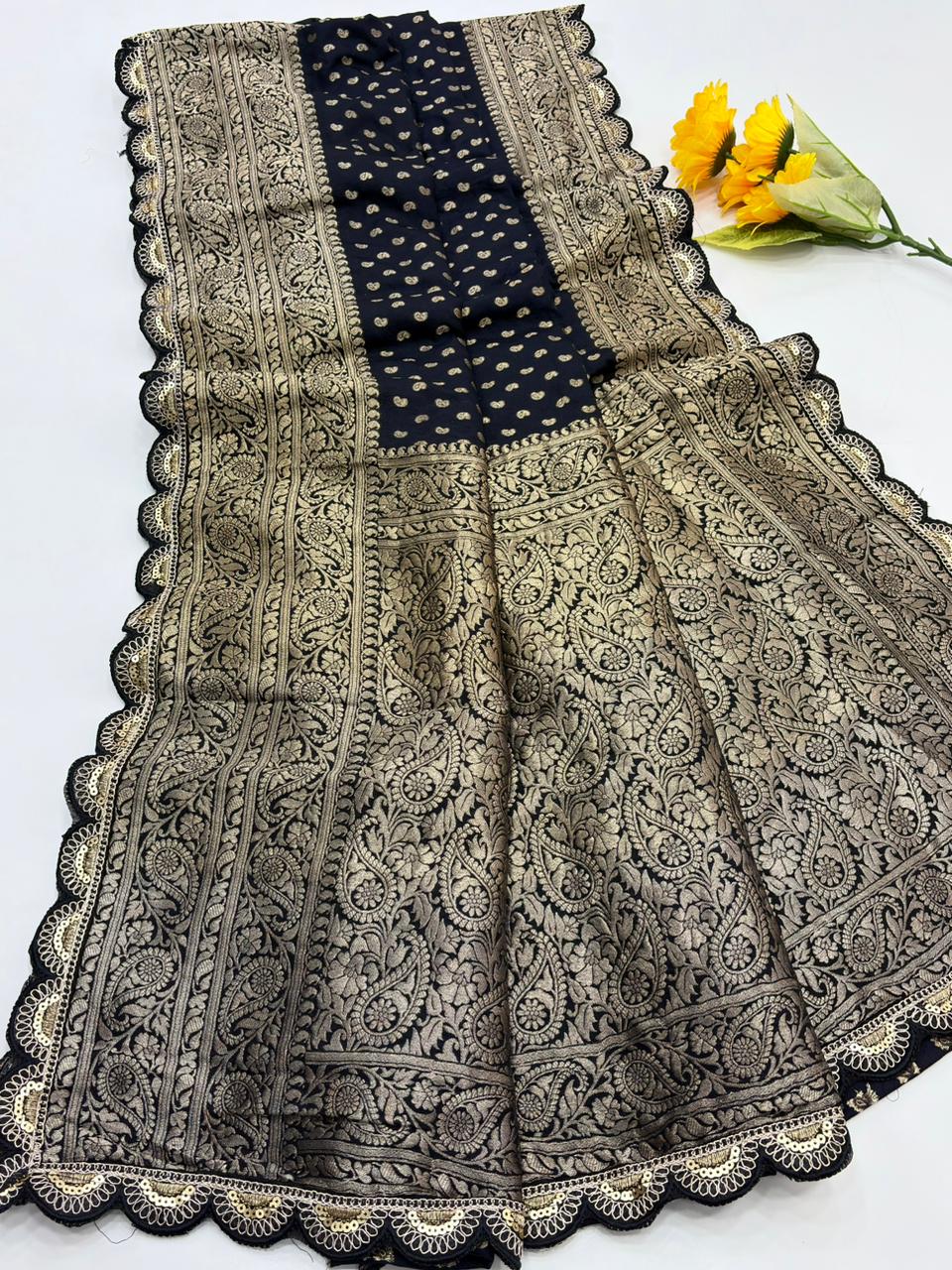 Black Bunch Crepe Khaddi Silk Saree