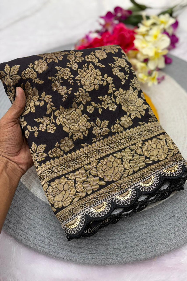 Black Bunch Crepe Khaddi Silk Saree