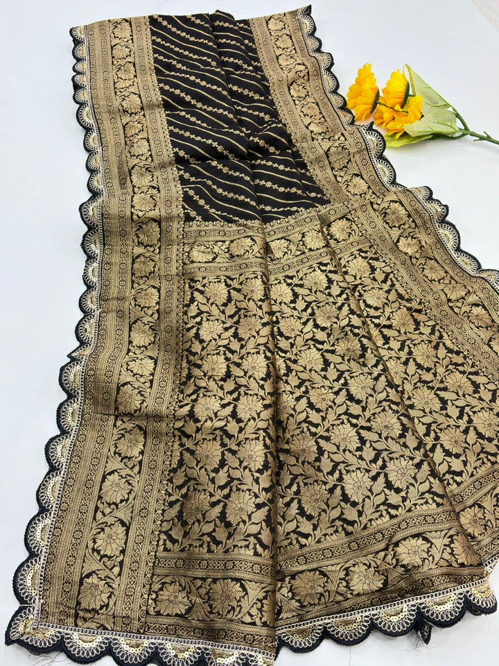 Black Bunch Crepe Khaddi Silk Saree