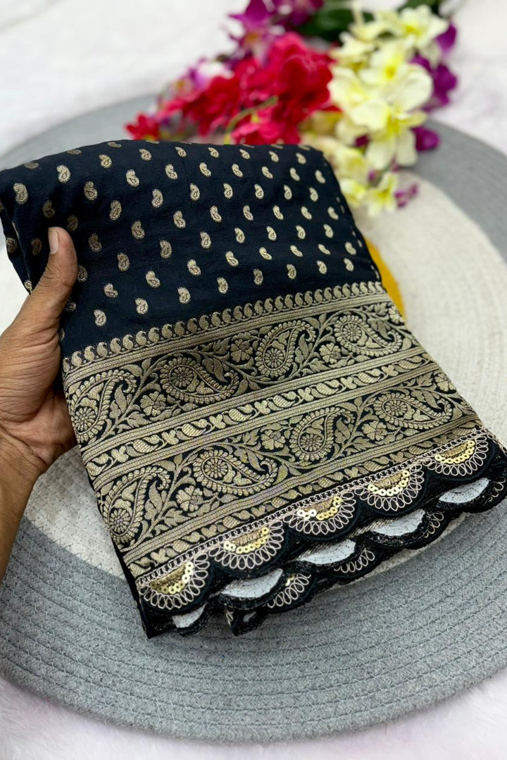 Black Bunch Crepe Khaddi Silk Saree