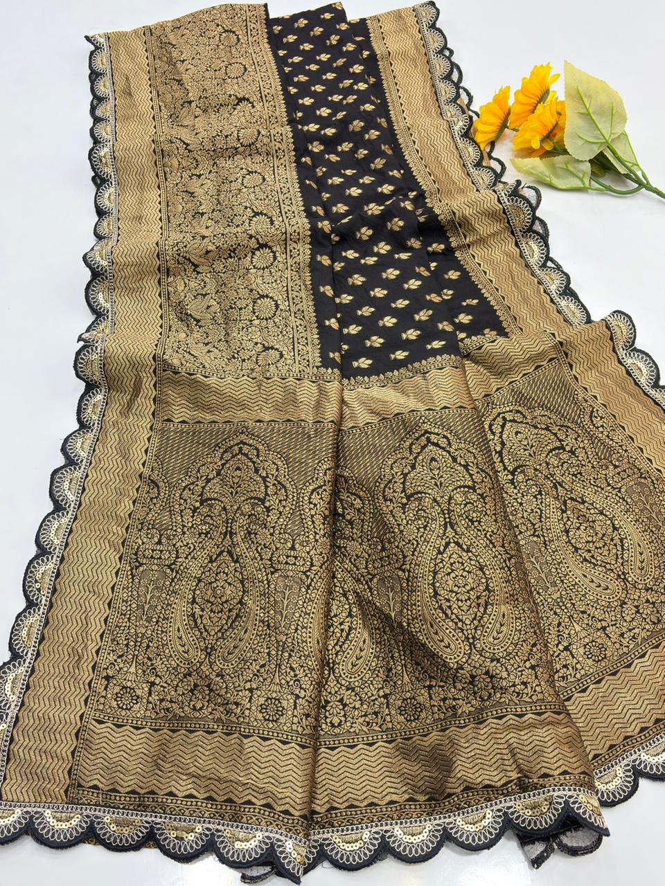 Black Bunch Crepe Khaddi Silk Saree