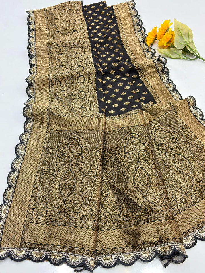 Black Bunch Crepe Khaddi Silk Saree