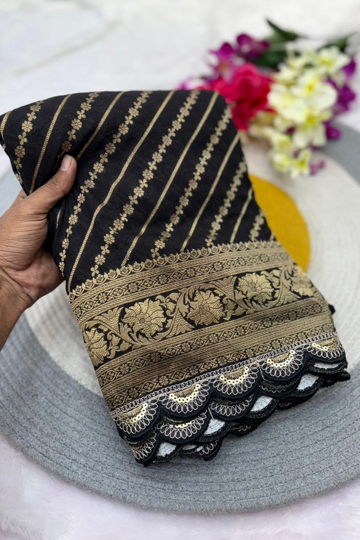 Black Bunch Crepe Khaddi Silk Saree