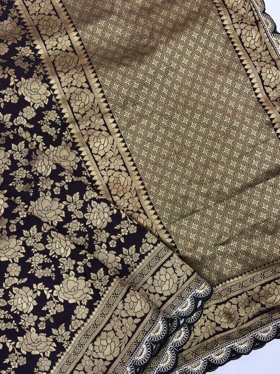 Black Bunch Crepe Khaddi Silk Saree