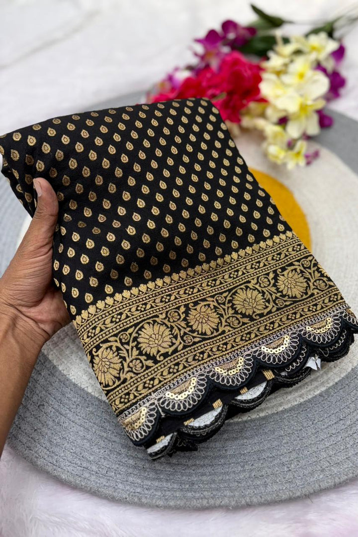 Black Bunch Crepe Khaddi Silk Saree