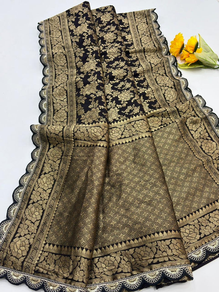 Black Bunch Crepe Khaddi Silk Saree
