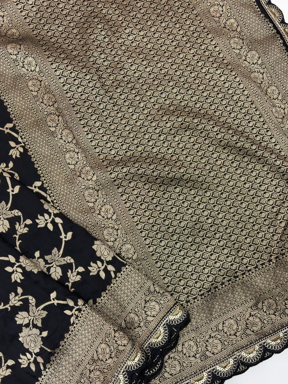 Black Bunch Crepe Khaddi Silk Saree