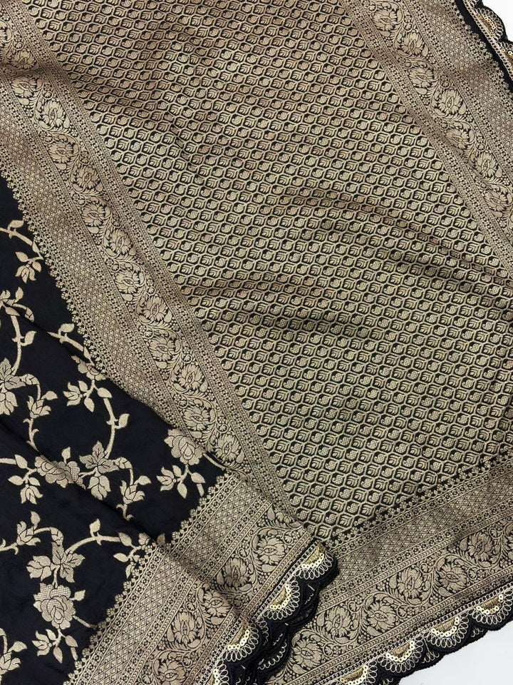 Black Bunch Crepe Khaddi Silk Saree