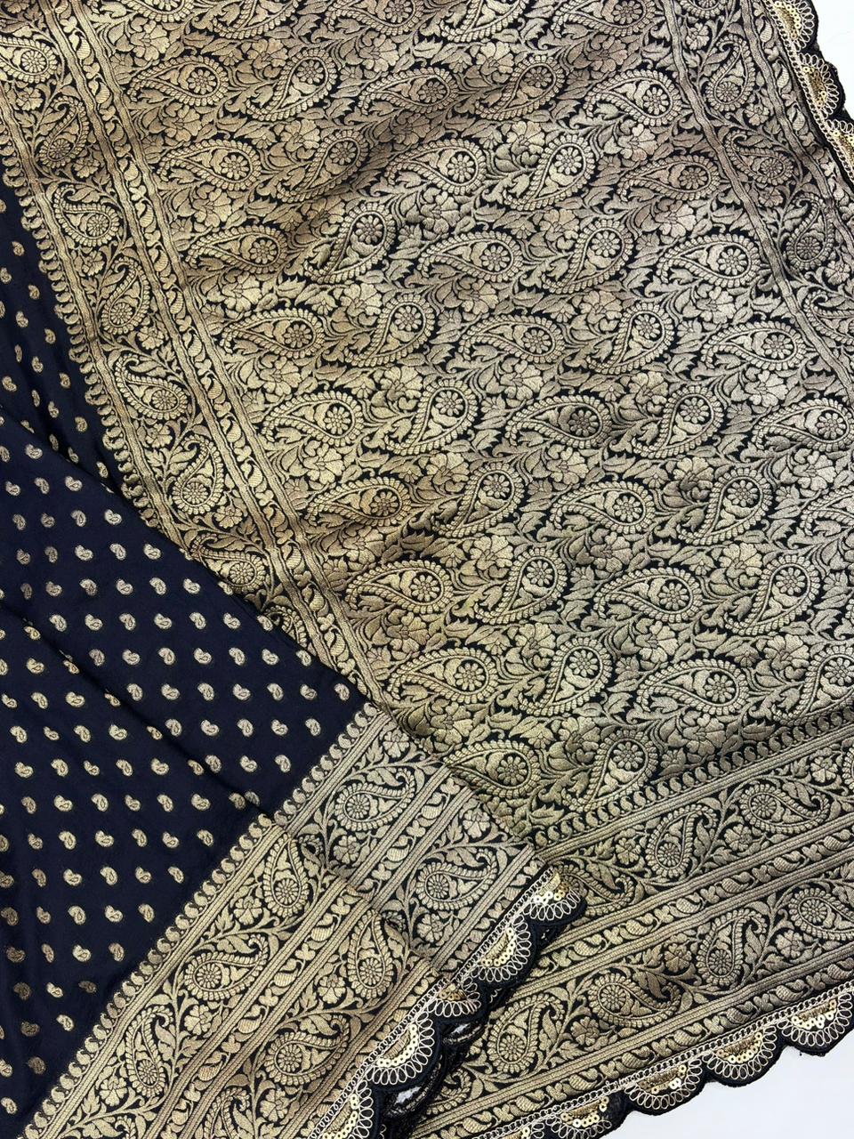 Black Bunch Crepe Khaddi Silk Saree