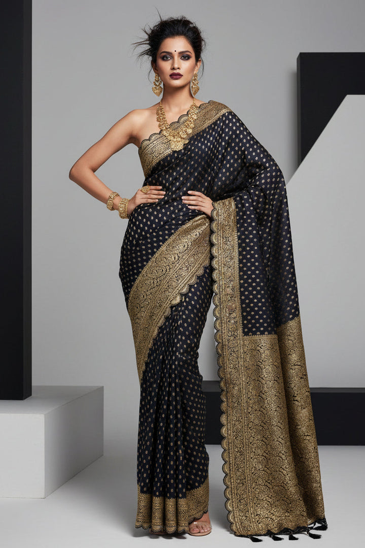 Black Bunch Crepe Khaddi Silk Saree
