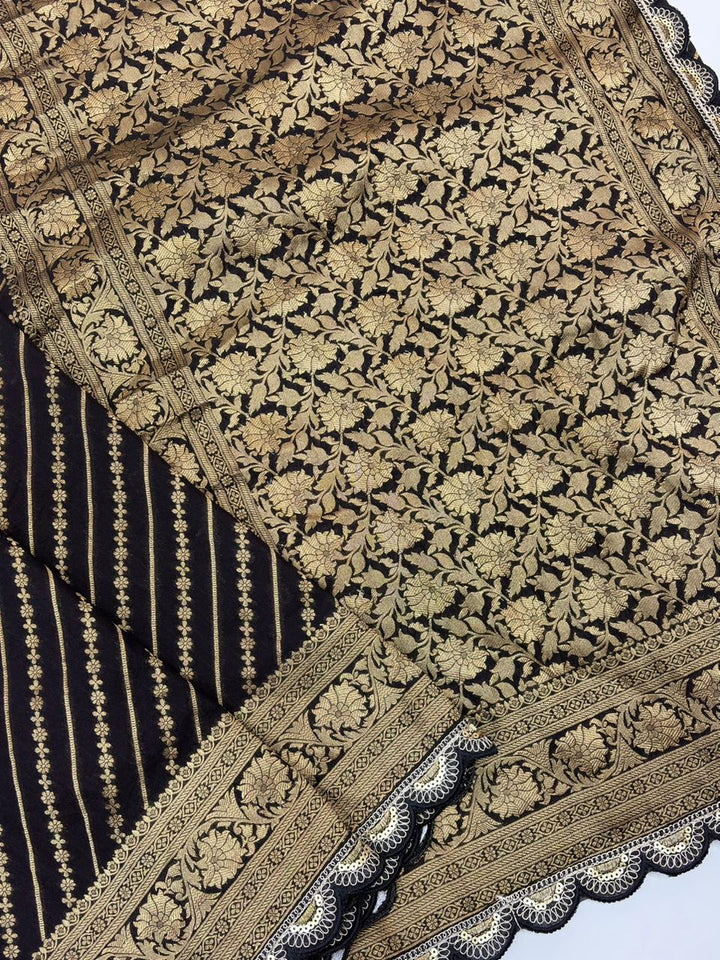 Black Bunch Crepe Khaddi Silk Saree