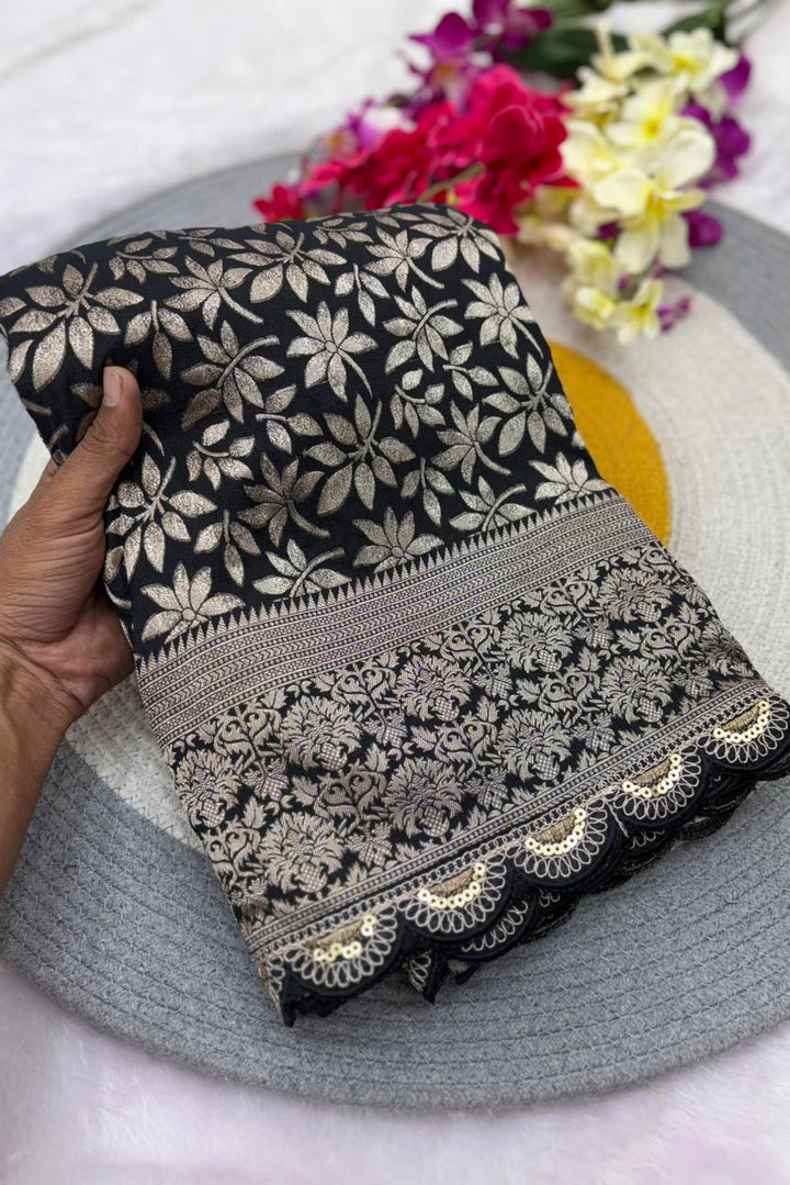 Black Bunch Crepe Khaddi Silk Saree