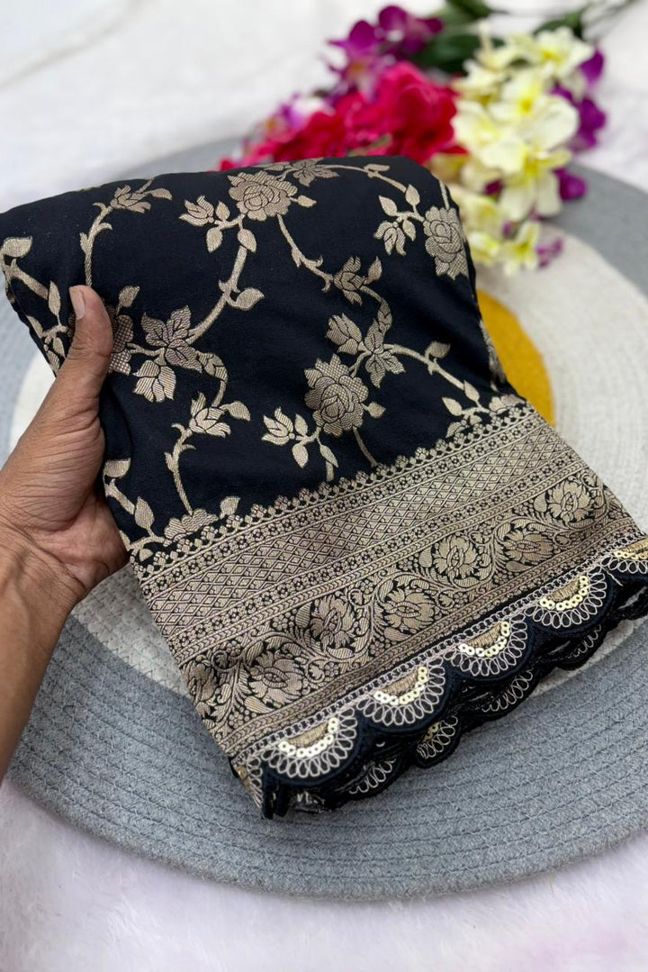 Black Bunch Crepe Khaddi Silk Saree