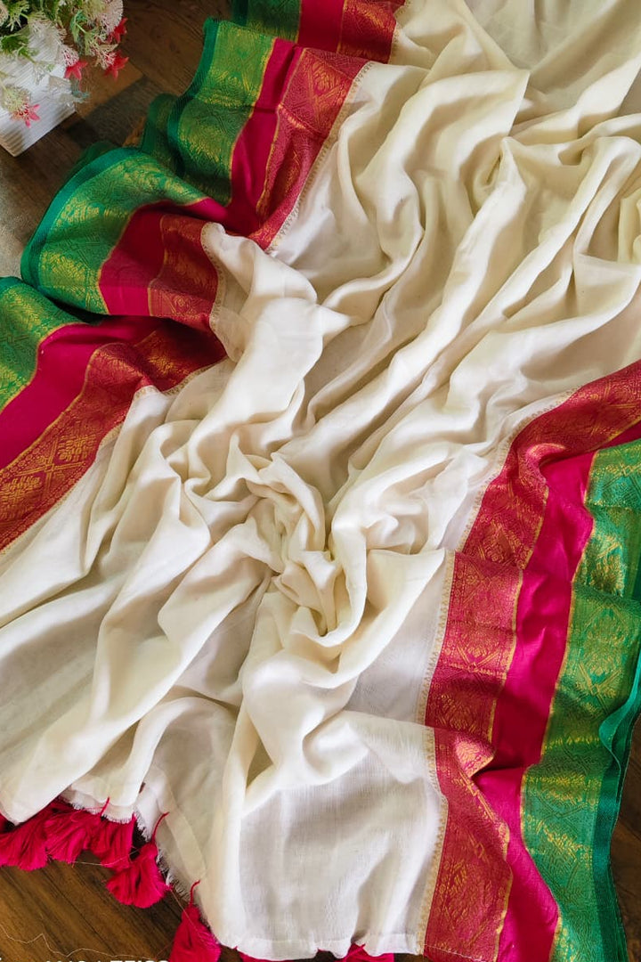 Shwetambari White Cotton Saree