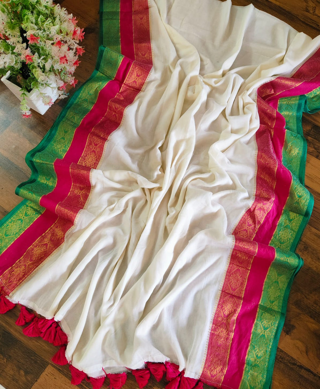 Shwetambari White Cotton Saree