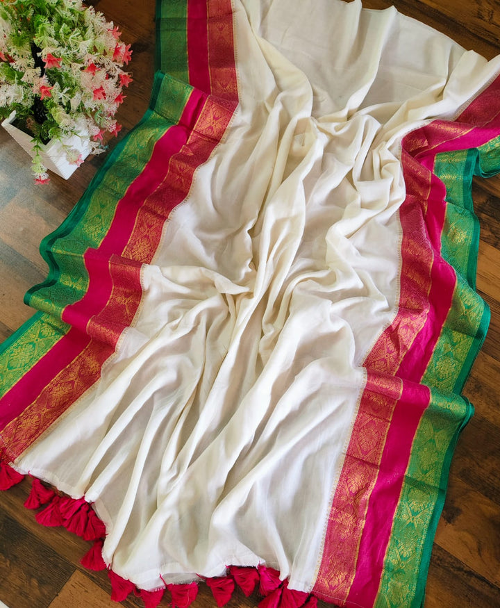 Shwetambari White Cotton Saree