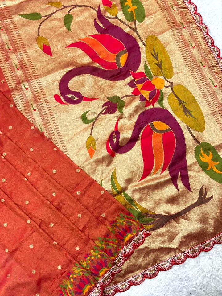 Wildfowl Design Tissue Silk Saree