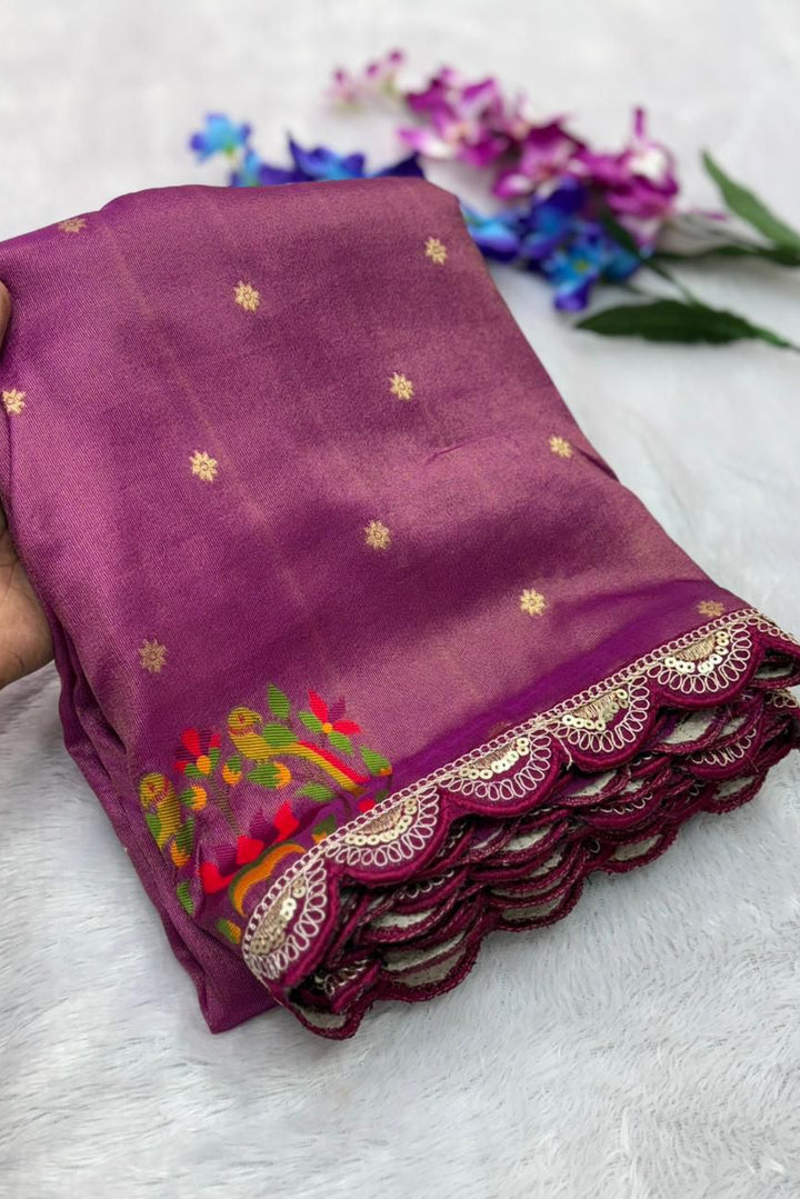Wildfowl Design Tissue Silk Saree