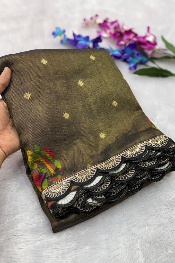 Wildfowl Design Tissue Silk Saree