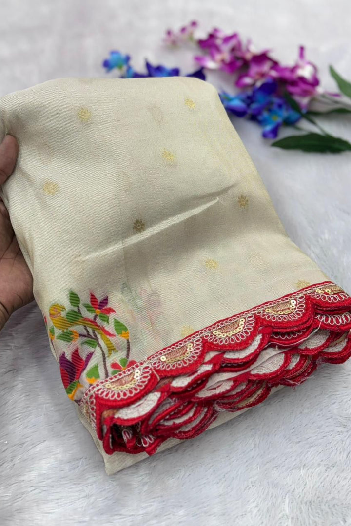 Wildfowl Design Tissue Silk Saree