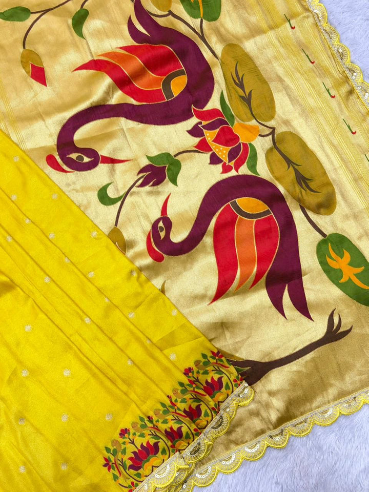 Wildfowl Design Tissue Silk Saree