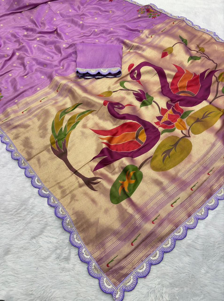 Wildfowl Design Tissue Silk Saree