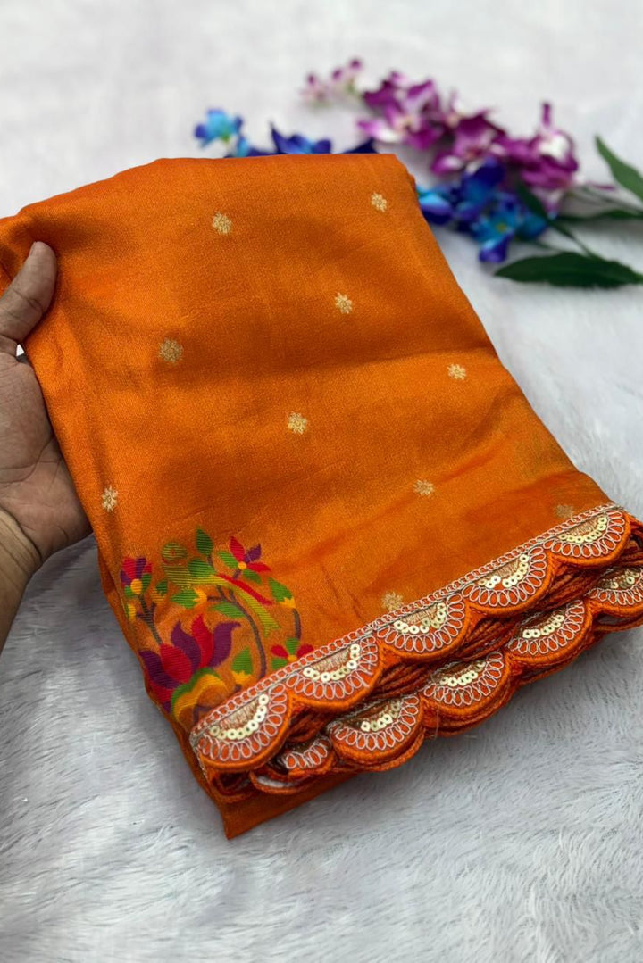 Wildfowl Design Tissue Silk Saree