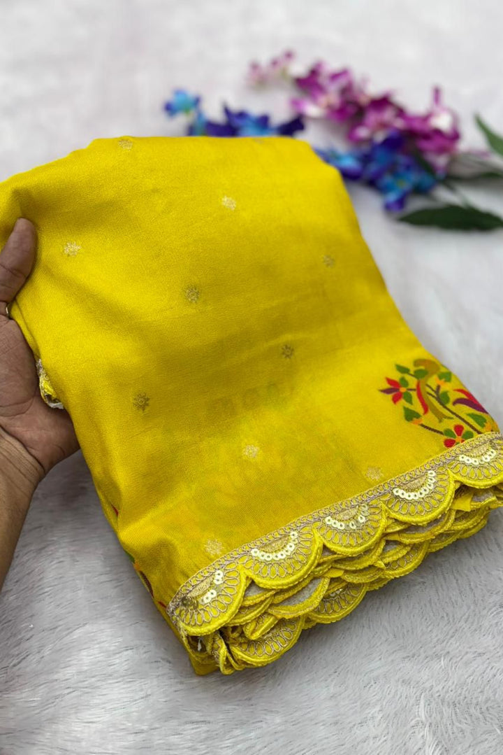 Wildfowl Design Tissue Silk Saree