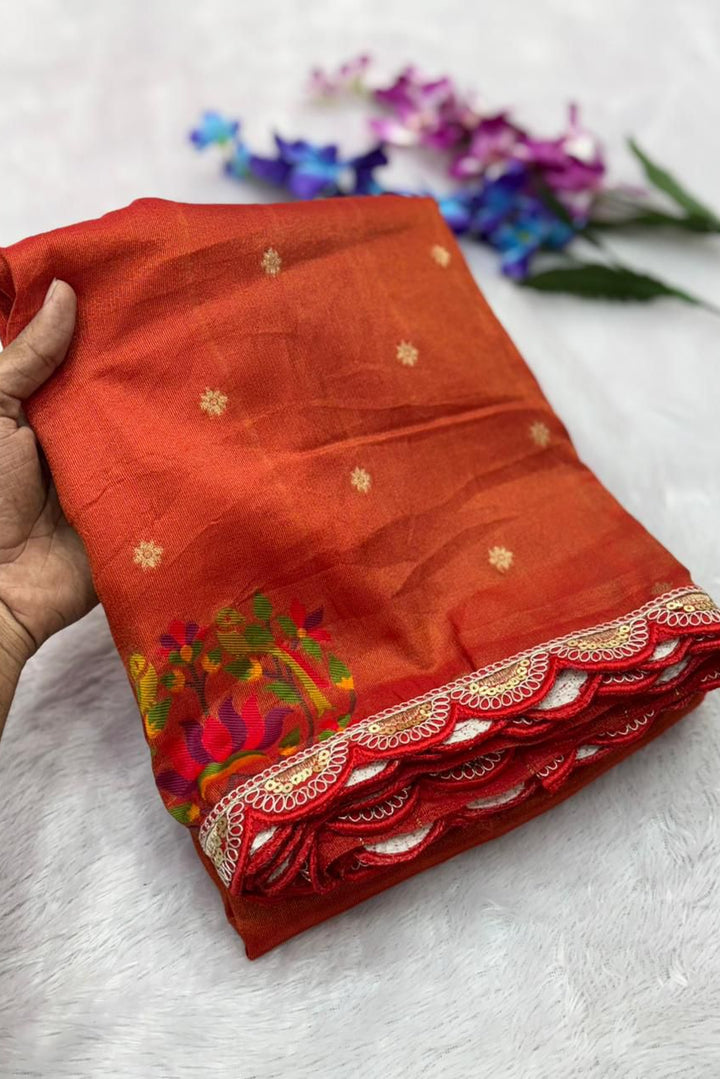 Wildfowl Design Tissue Silk Saree