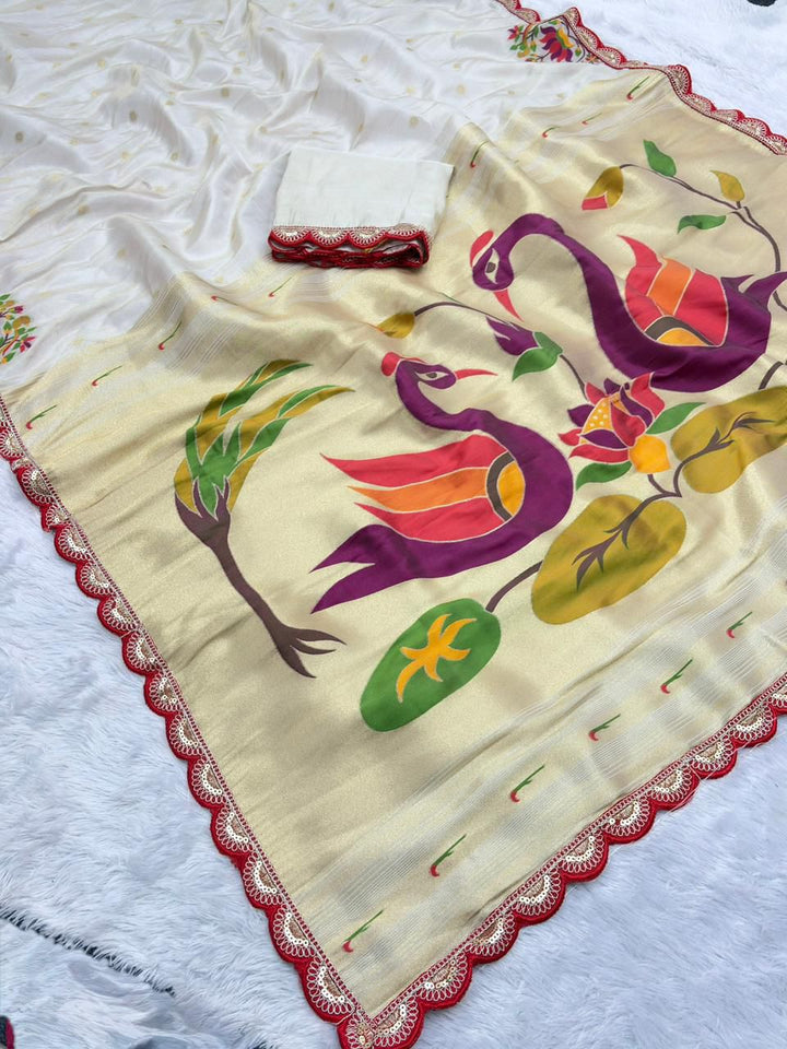 Wildfowl Design Tissue Silk Saree