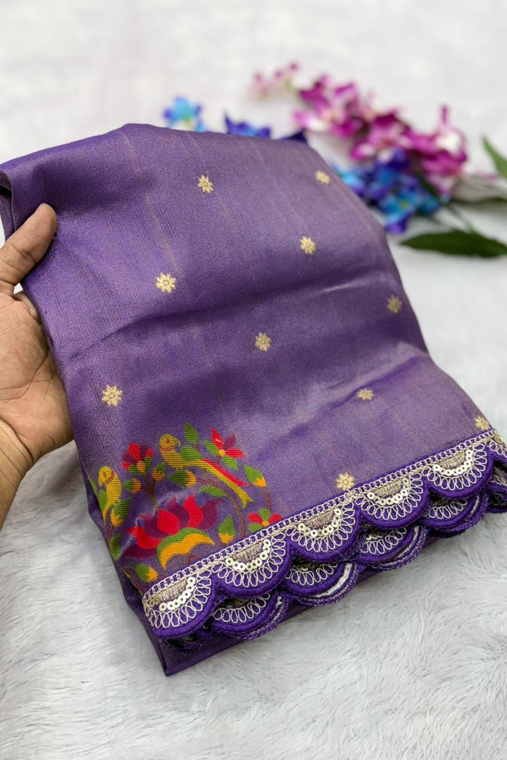 Wildfowl Design Tissue Silk Saree