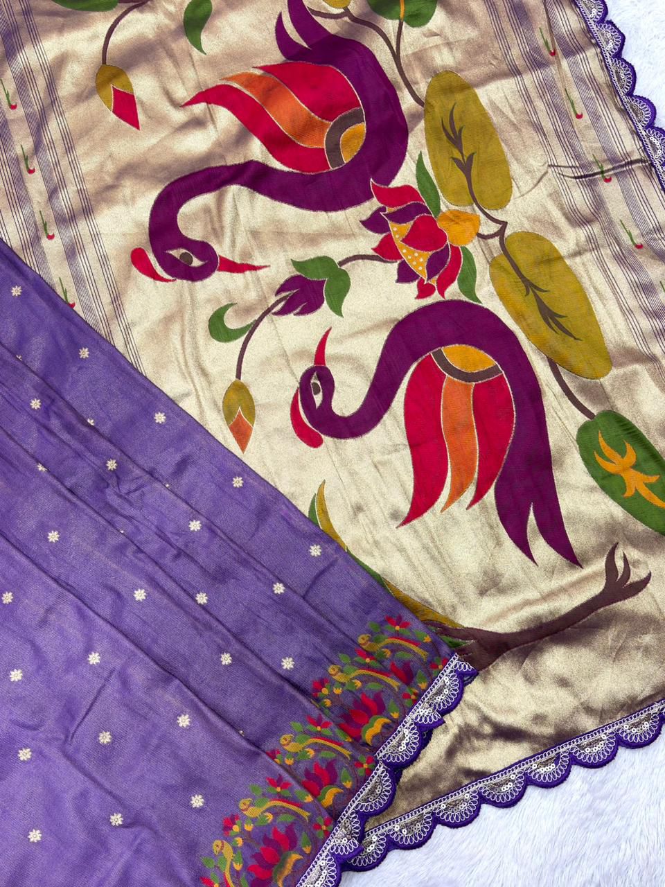 Wildfowl Design Tissue Silk Saree