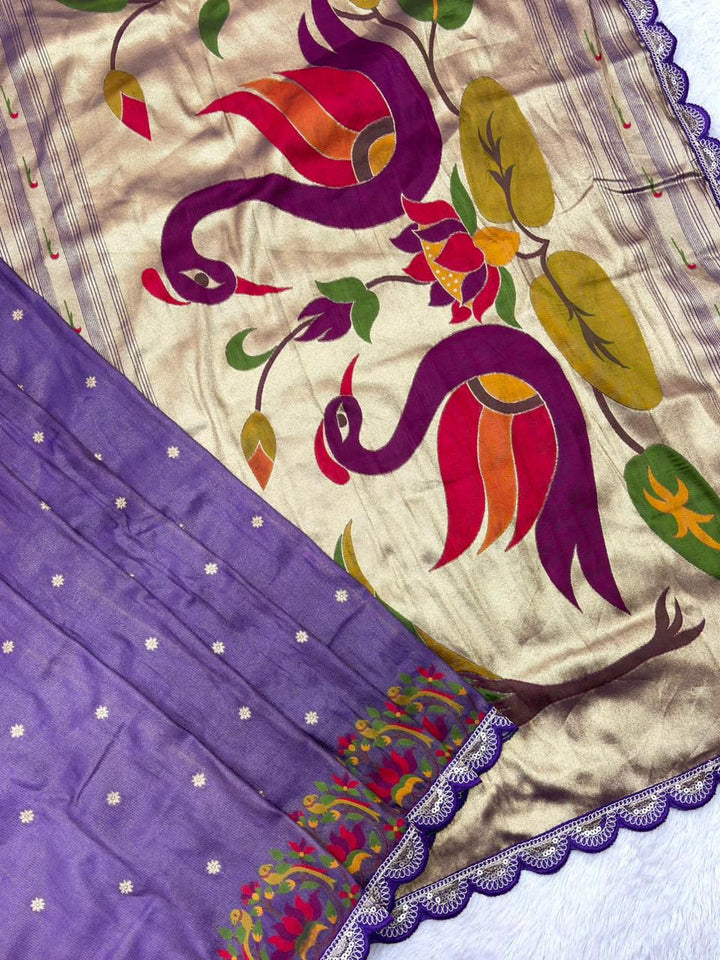 Wildfowl Design Tissue Silk Saree