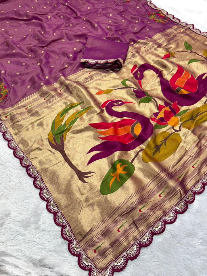 Wildfowl Design Tissue Silk Saree