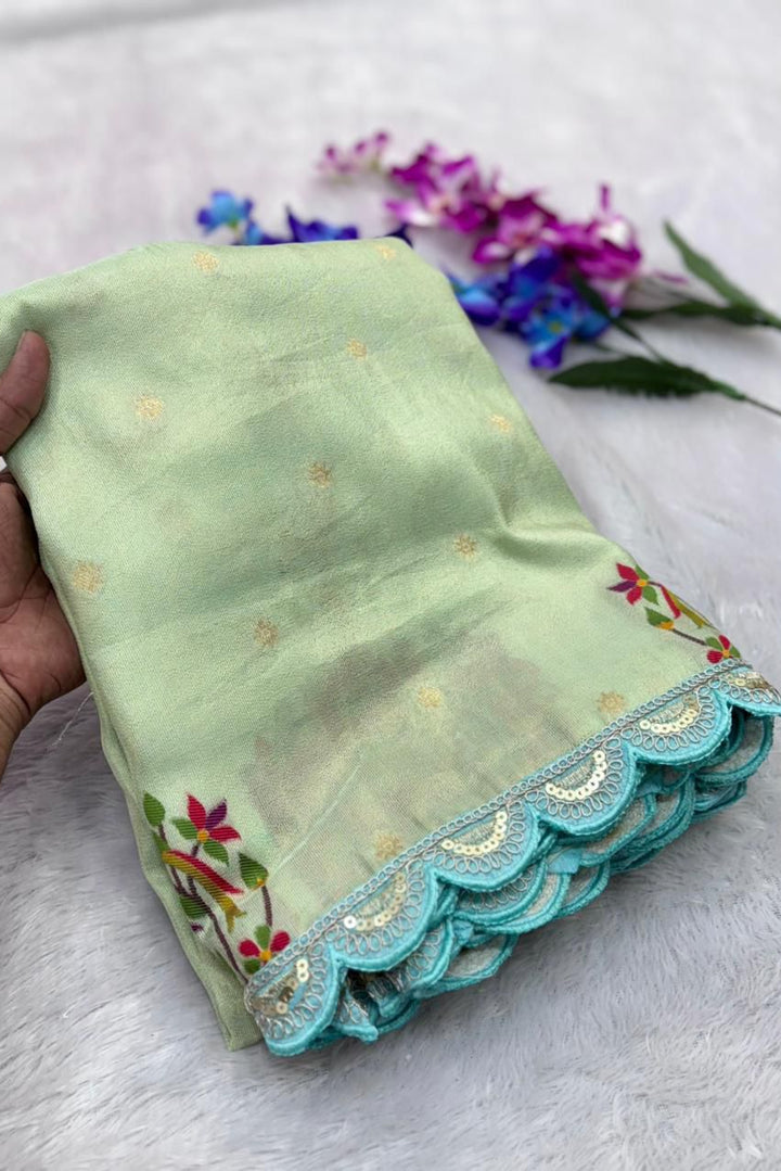 Wildfowl Design Tissue Silk Saree