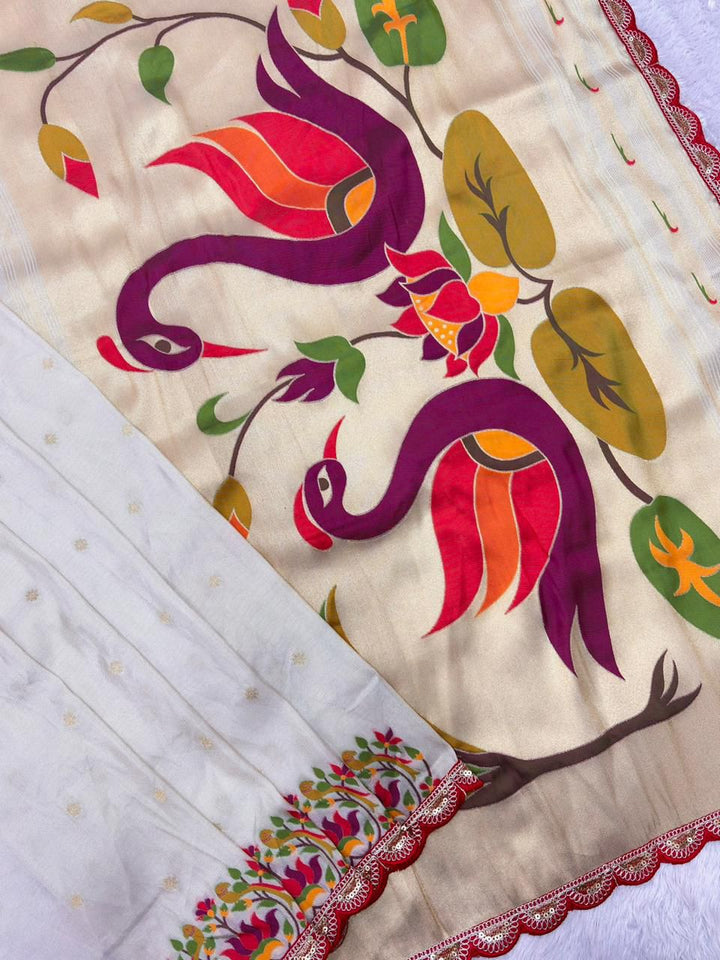 Wildfowl Design Tissue Silk Saree