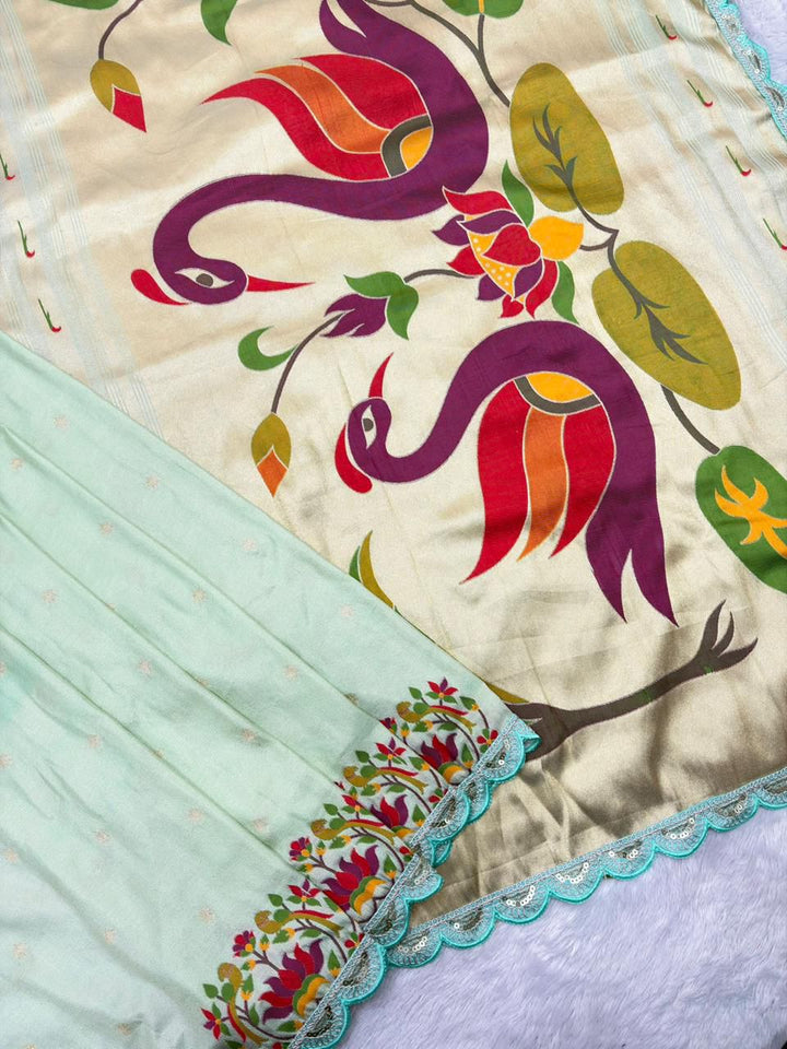 Wildfowl Design Tissue Silk Saree