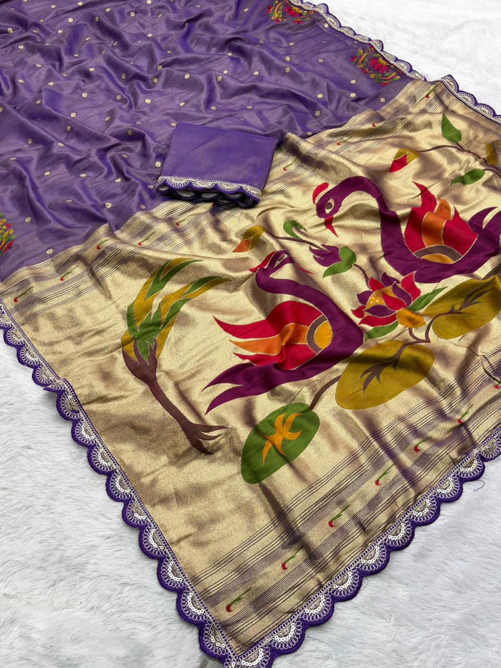 Wildfowl Design Tissue Silk Saree