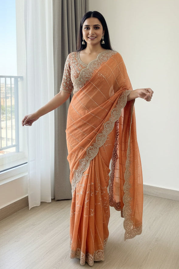 Aalaya Designer Chiffon Embroidery Silk Saree