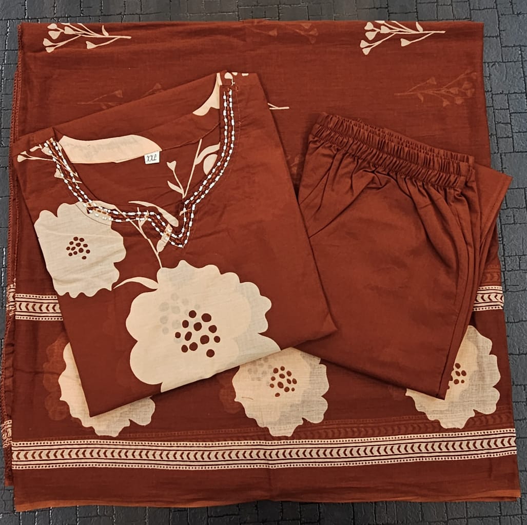 Clay Petals Cotton Kurti Set