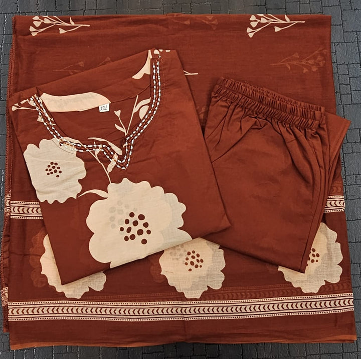 Clay Petals Cotton Kurti Set