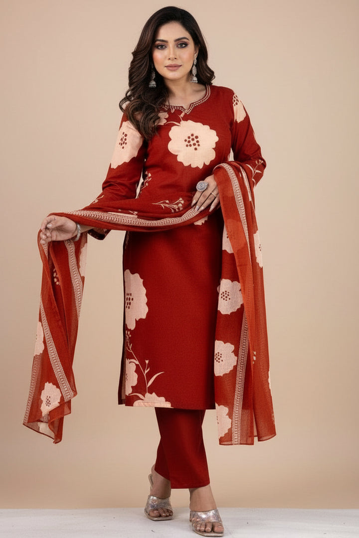 Clay Petals Cotton Kurti Set