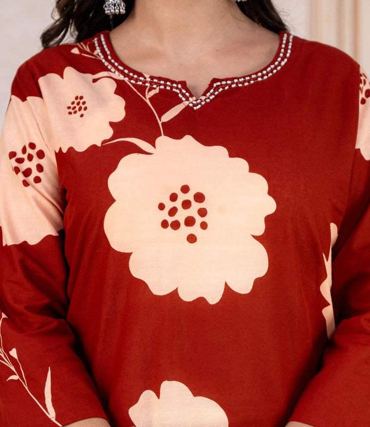 Clay Petals Cotton Kurti Set