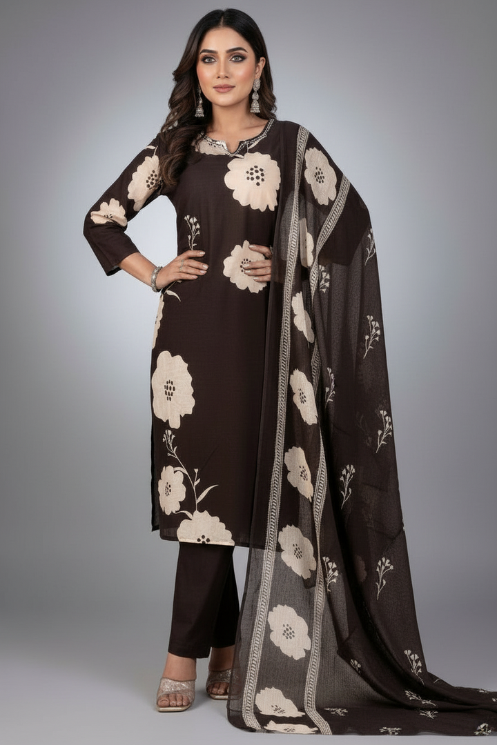 Clay Petals Cotton Kurti Set