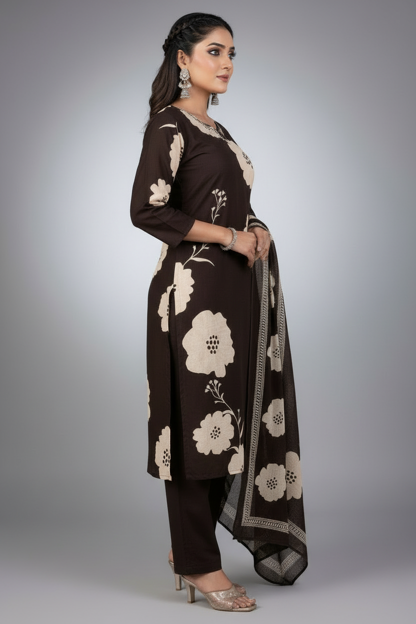 Clay Petals Cotton Kurti Set